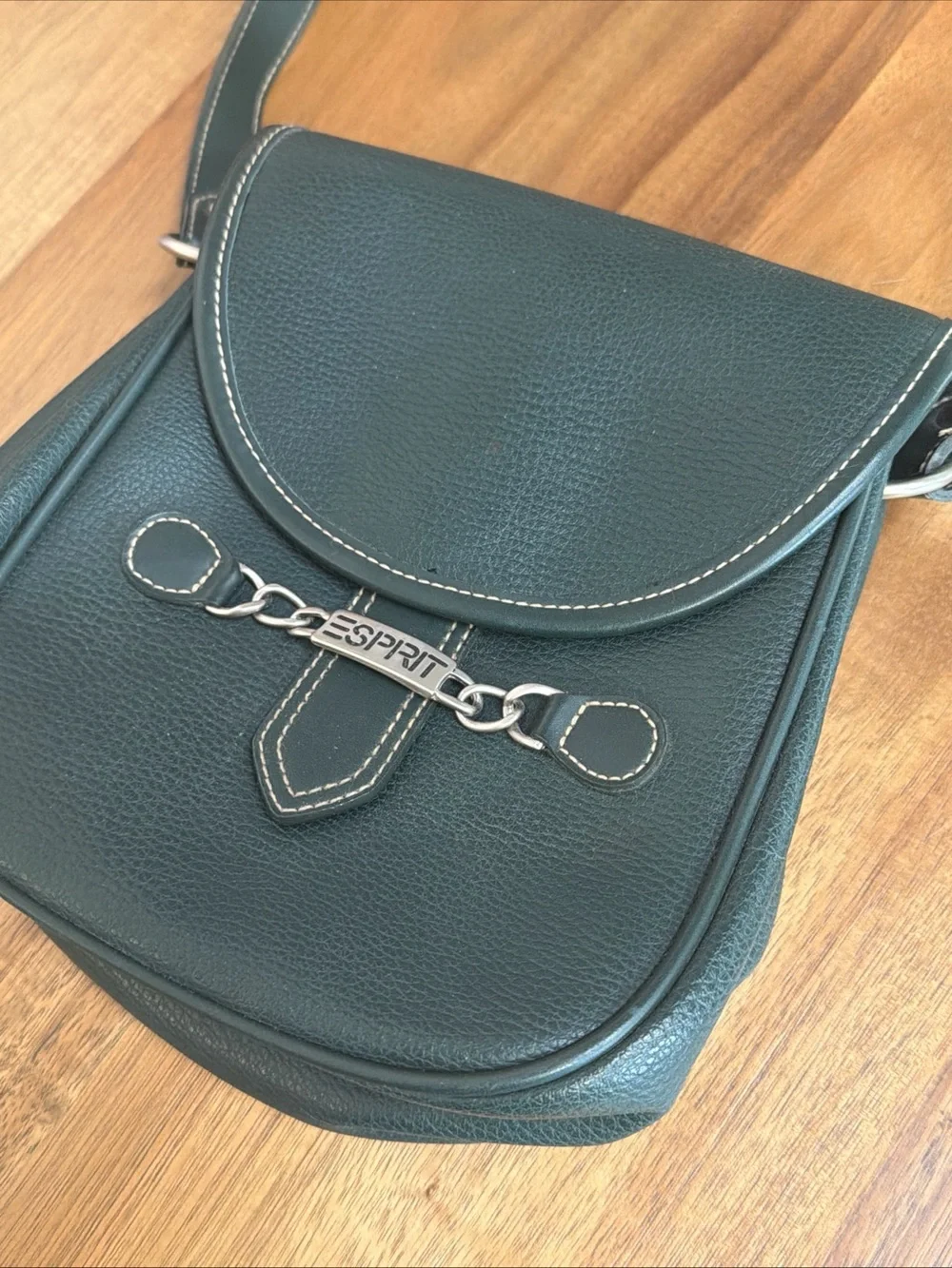 Vintage ESPRIT Forest Green Leather Saddle Crossbody Bag Horsebit Accent 90s